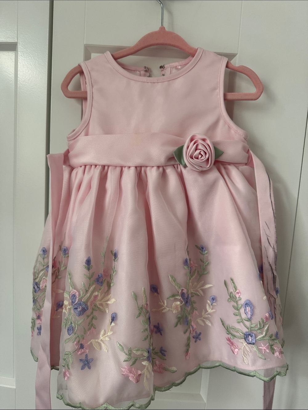 Cinderella Pink Floral Embroidered Organza Party Dress